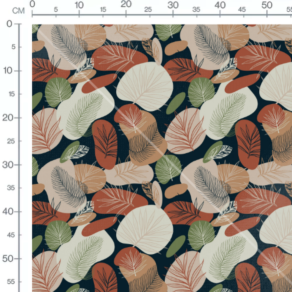 Tissu - Feuilles colorées sur fond sombre