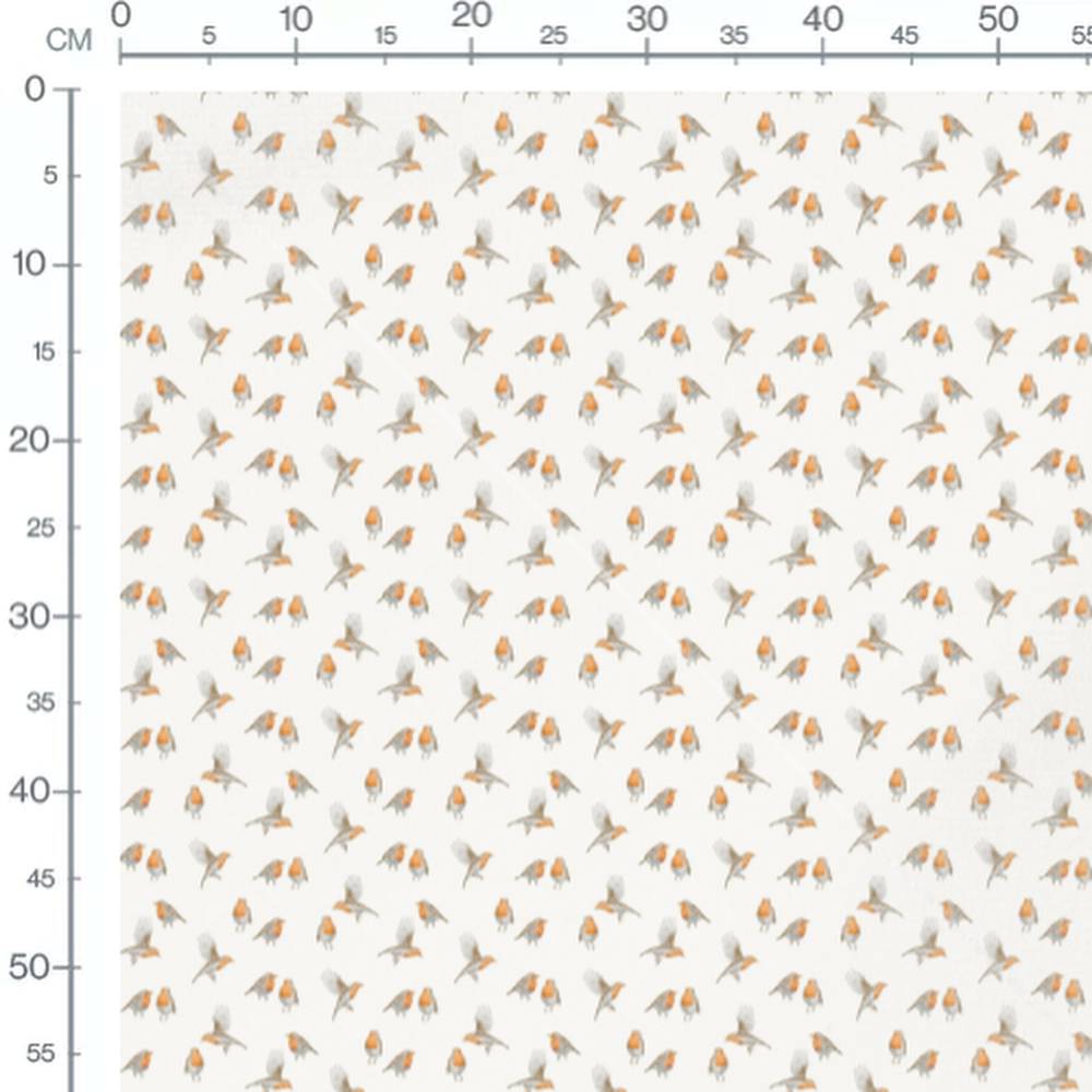 Tissu - Oiseaux rouges sur fond blanc