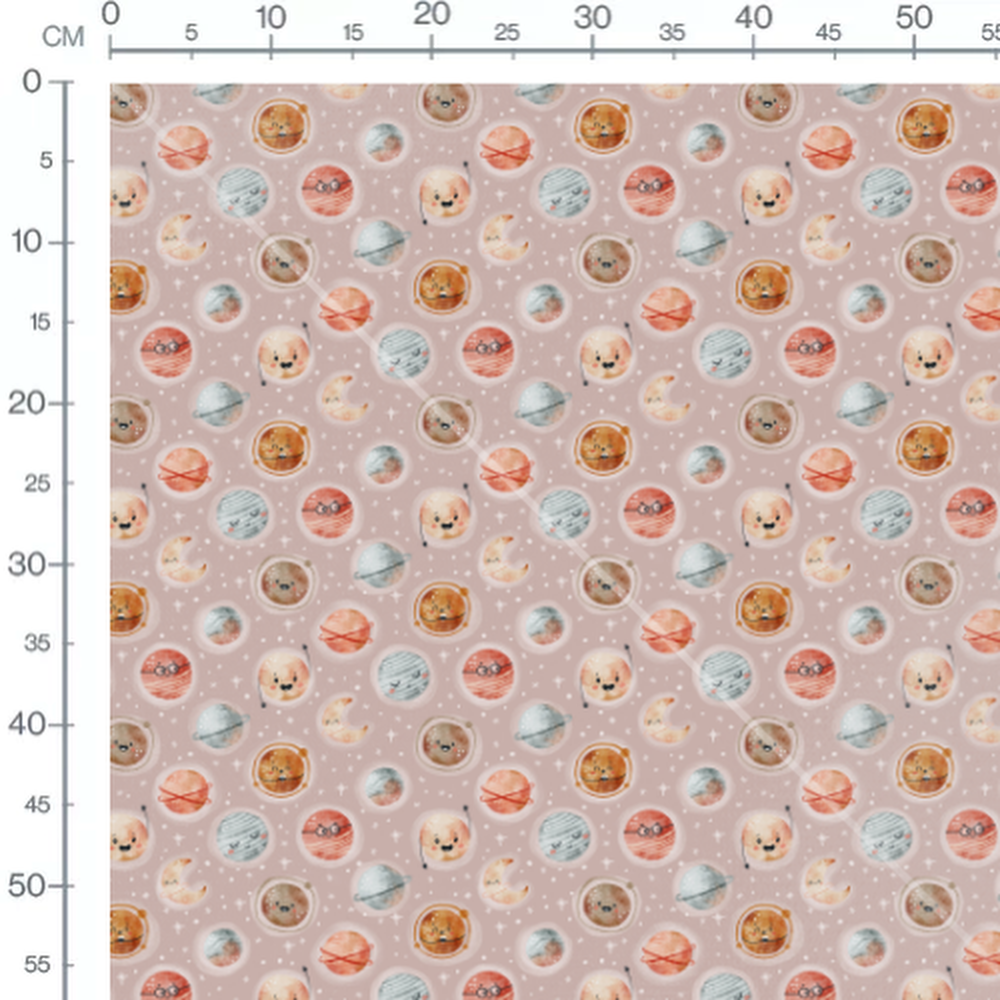 Tissu - Planètes souriantes sur rose