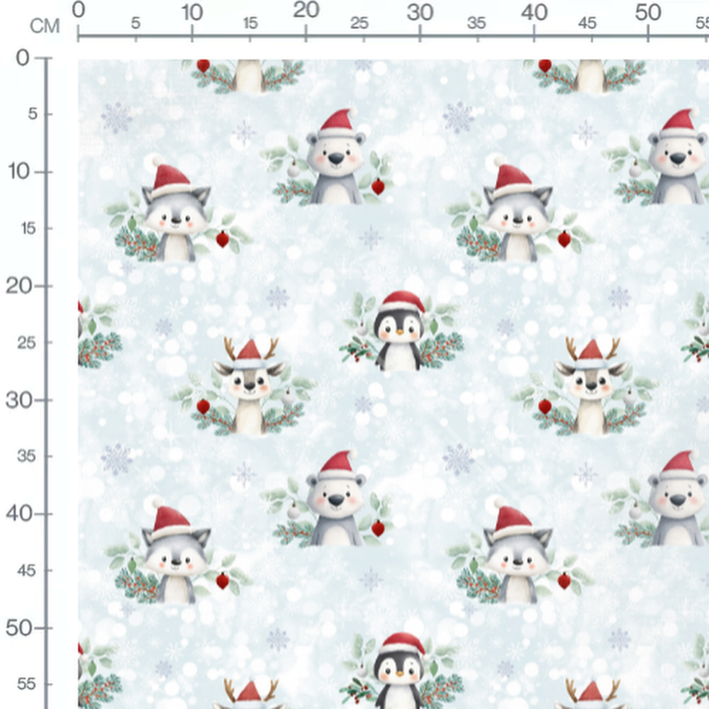 Tissu - Animaux de Noël sur bleu neige