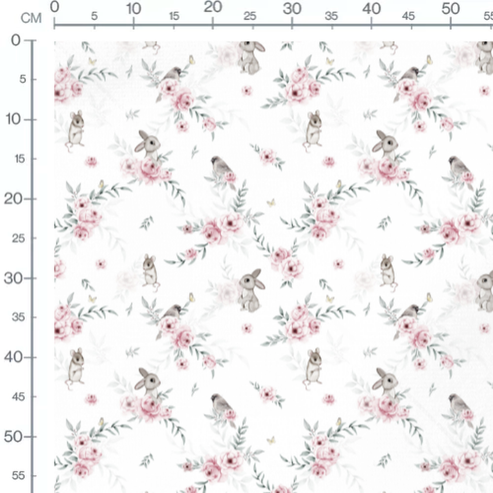 Tissu - Lapins et oiseaux floraux