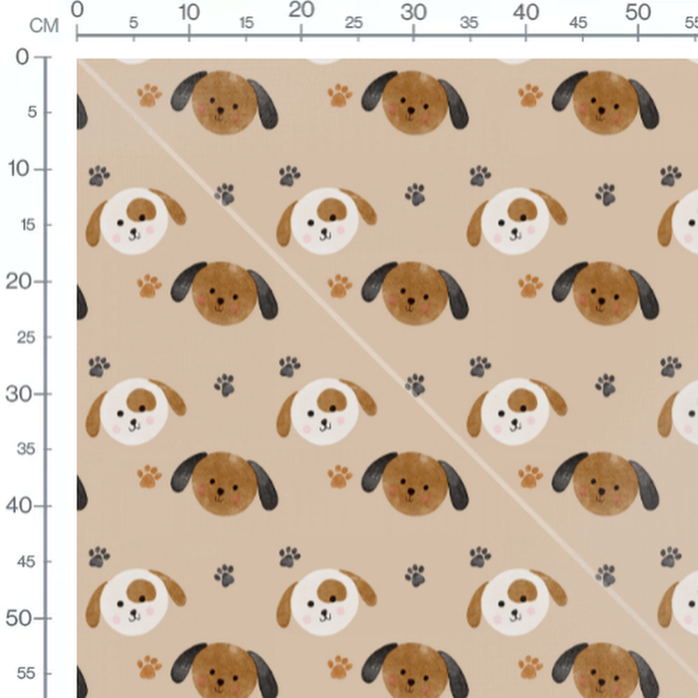 Tissu - Chiots beige et empreintes grises