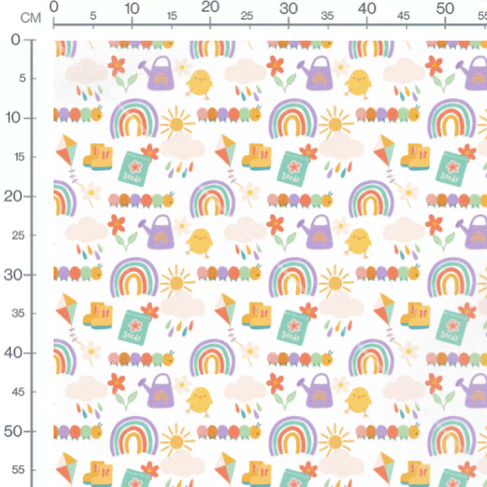Tissu - Motifs jardin arc-en-ciel