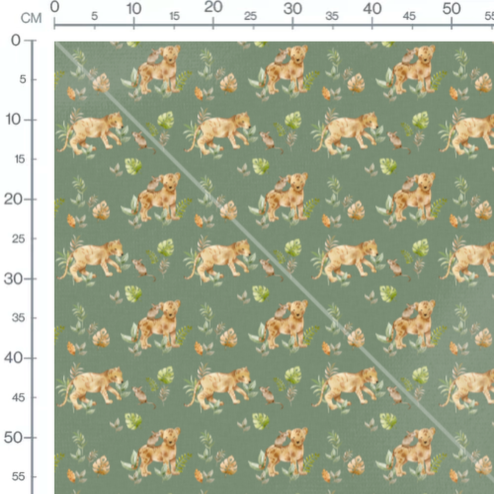 Tissu - Lionceaux et souris aquarelle