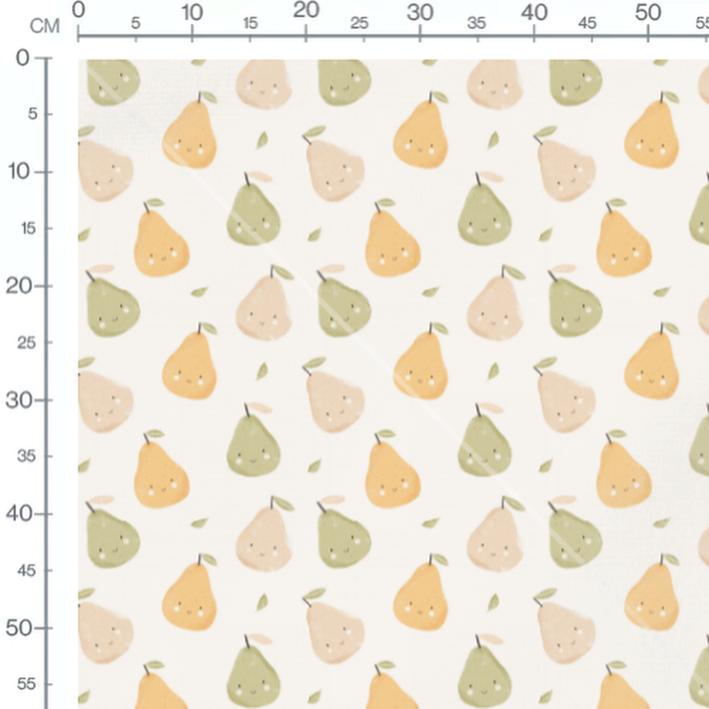 Tissu - Poires vertes sur fond blanc