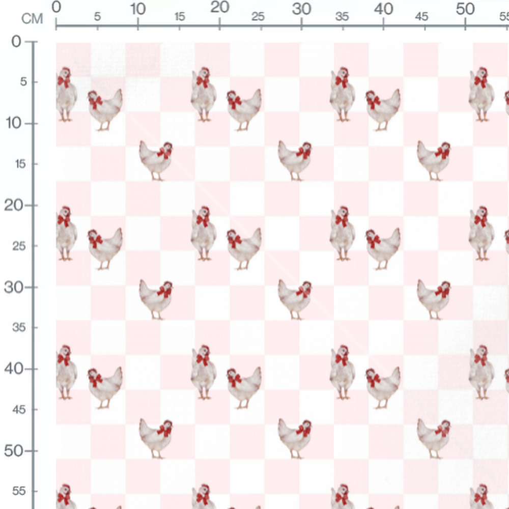 Tissu - Poules rubans rouges