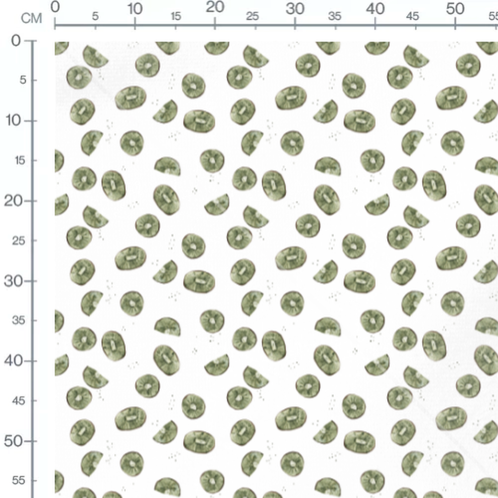 Tissu - Kiwi vert sur fond blanc