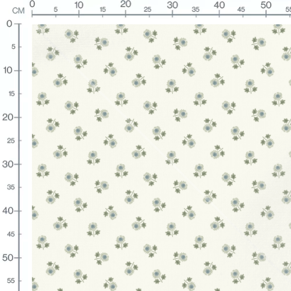 Tissu - Fleurs vertes et bleues