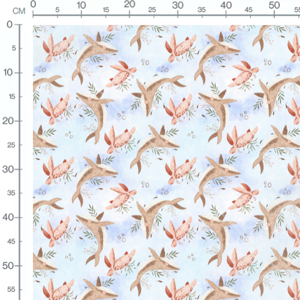 Tissu - Baleines et tortues aquarelle