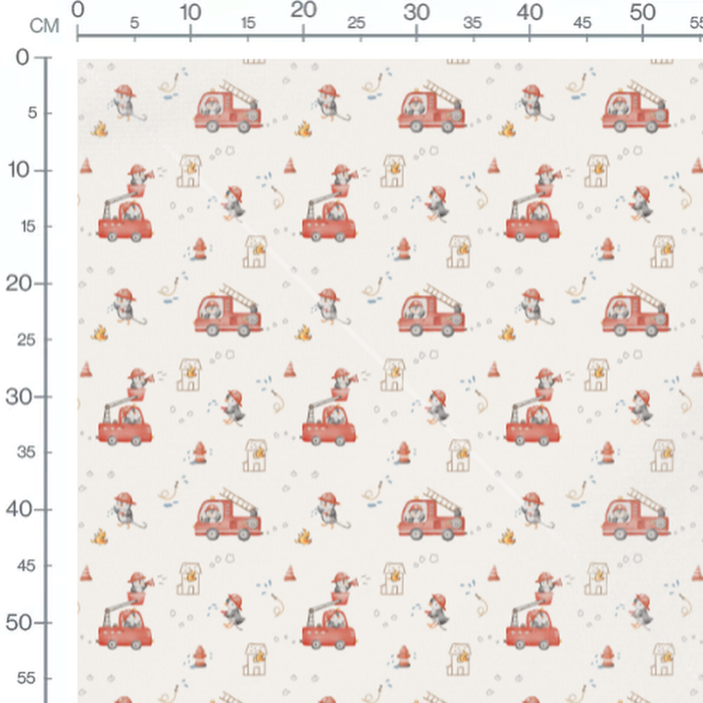 Tissu - Pingouins pompiers et camions