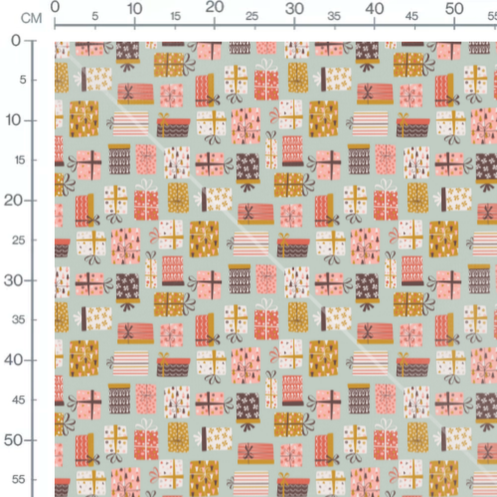 Tissu - Cadeaux multicolores sur fond vert