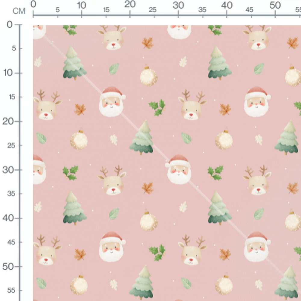 Tissu - Rennes et Père Noël rose