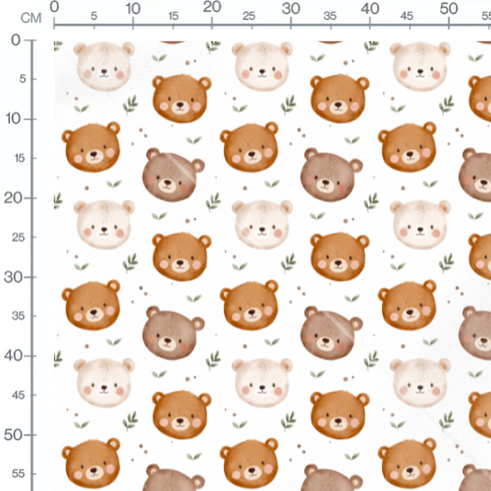 Tissu - Ours marron et beige avec feuilles