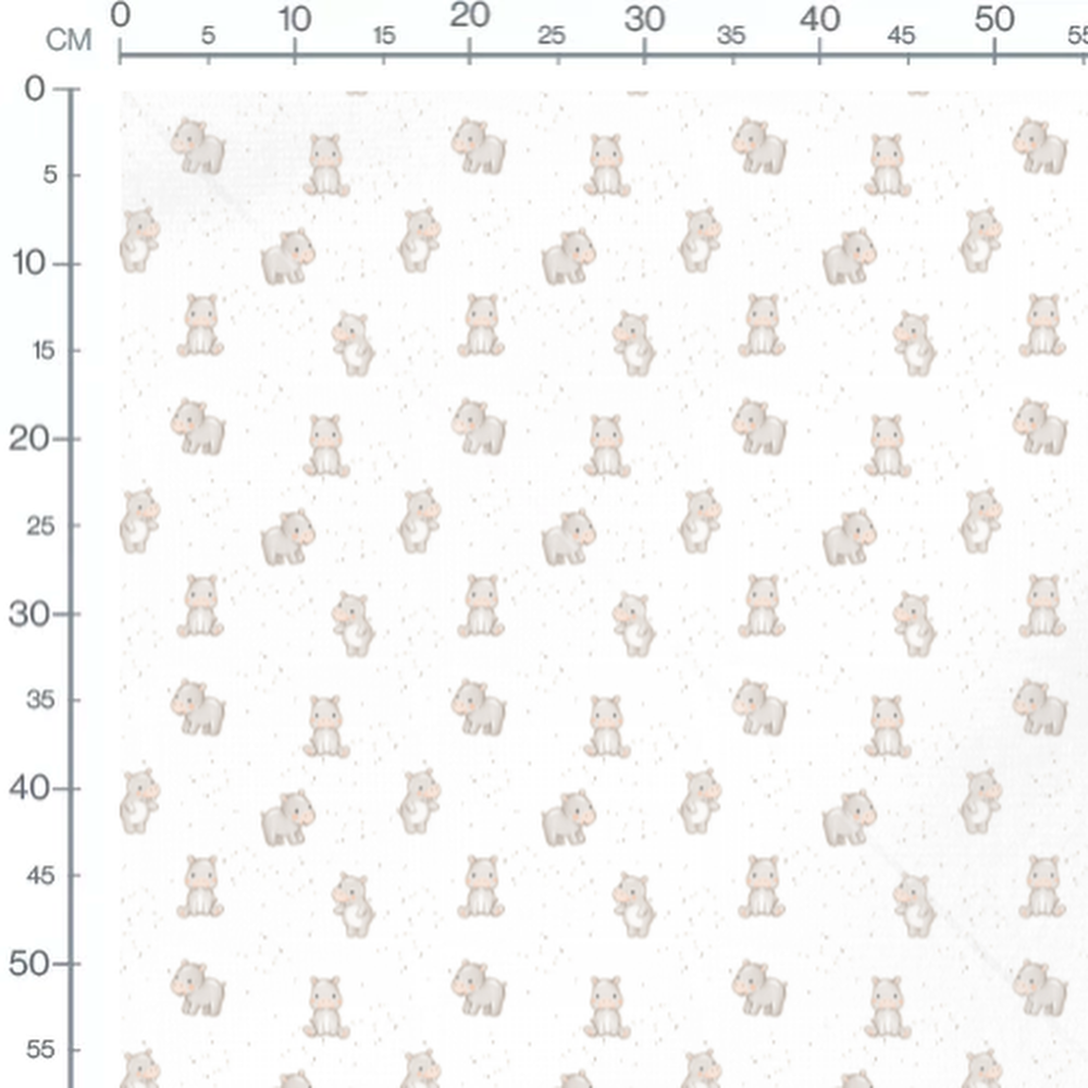 Tissu - Hippopotames mignons fond blanc