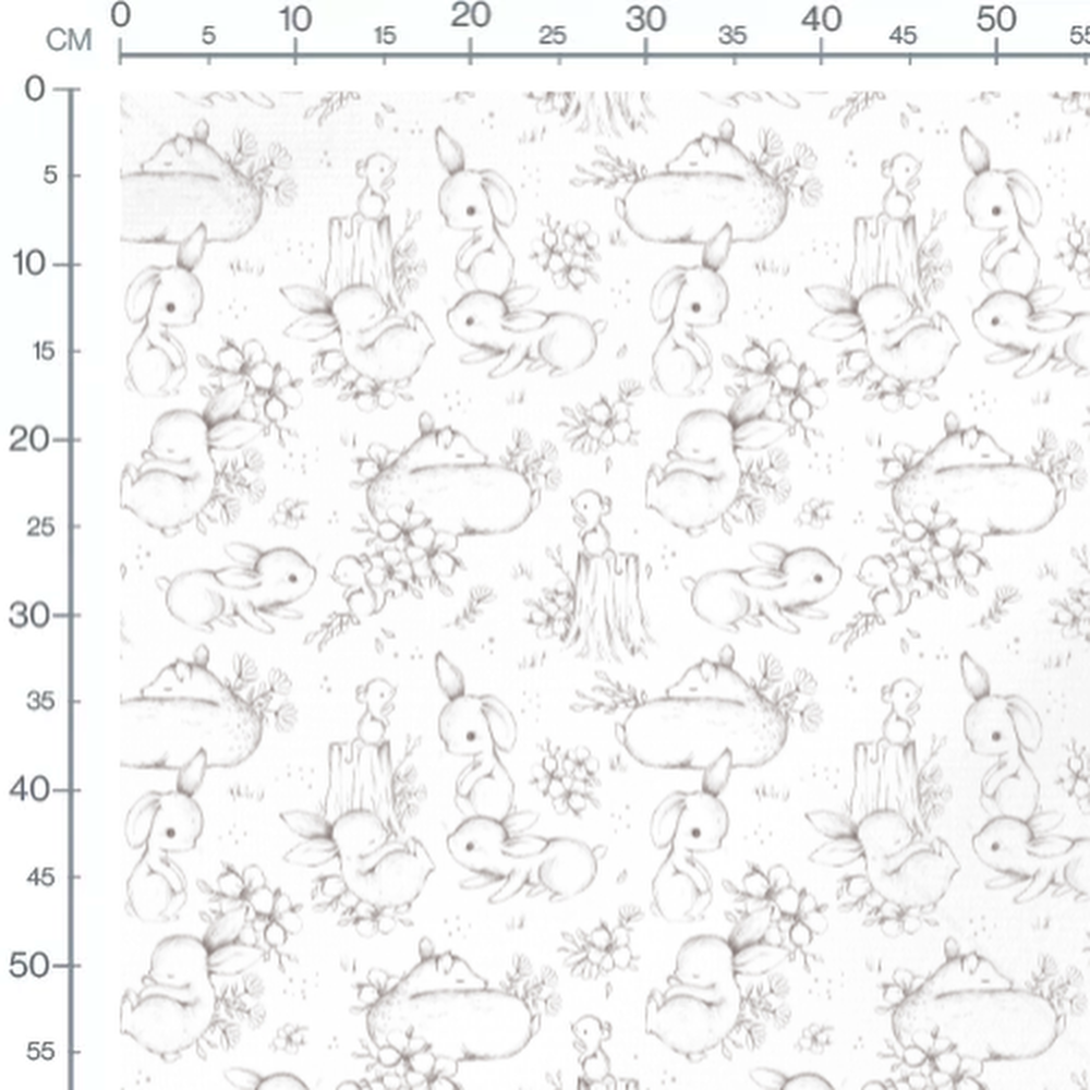 Tissu - Lapins et souris dessinés