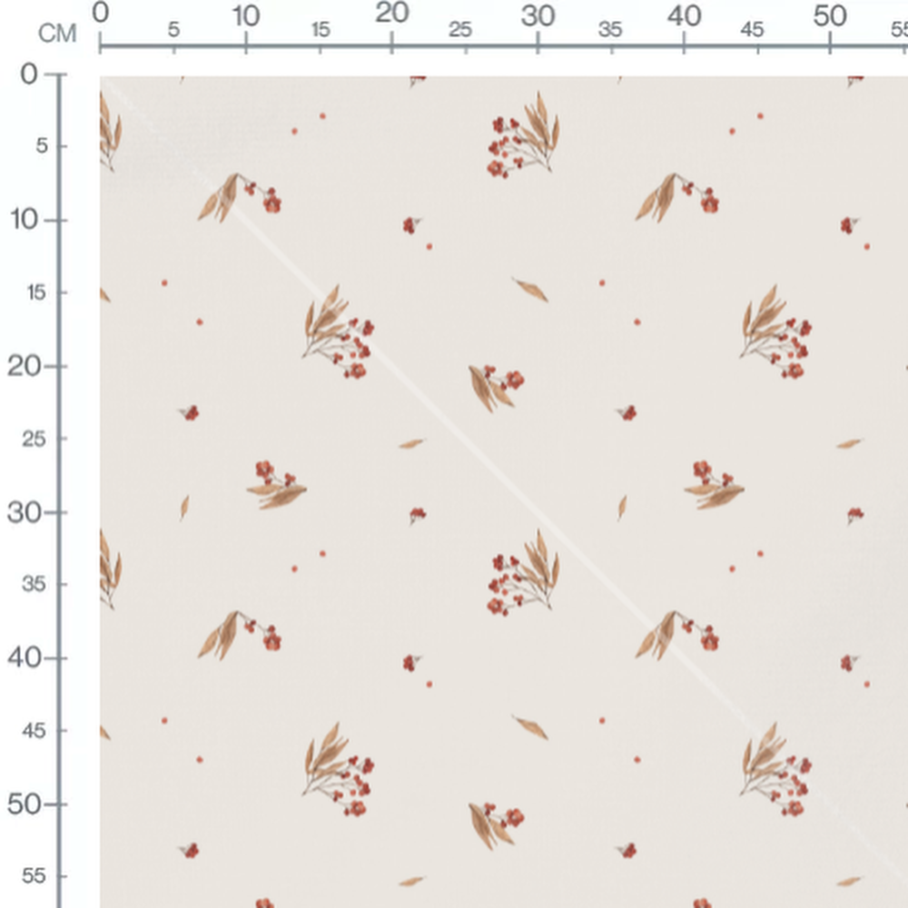 Tissu - Fleurs rouges et feuilles marron