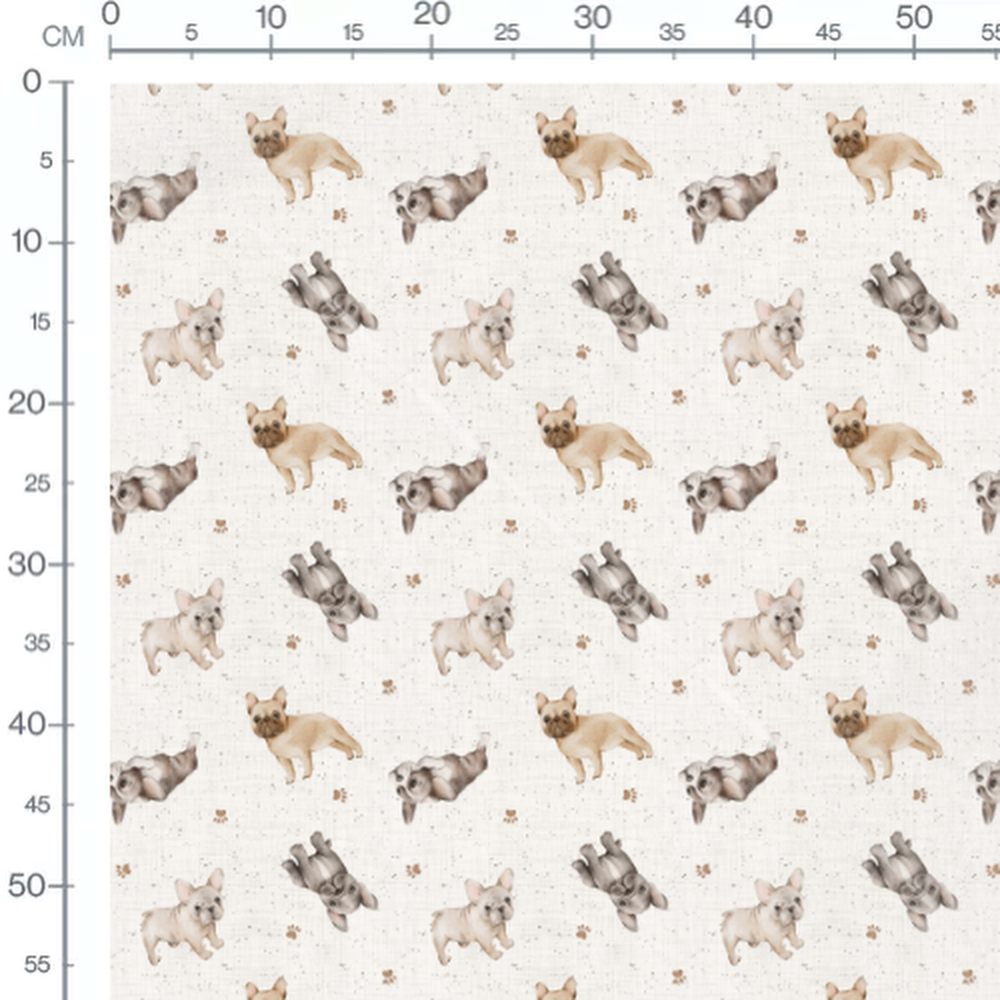 Tissu - Chiens gris sur fond blanc