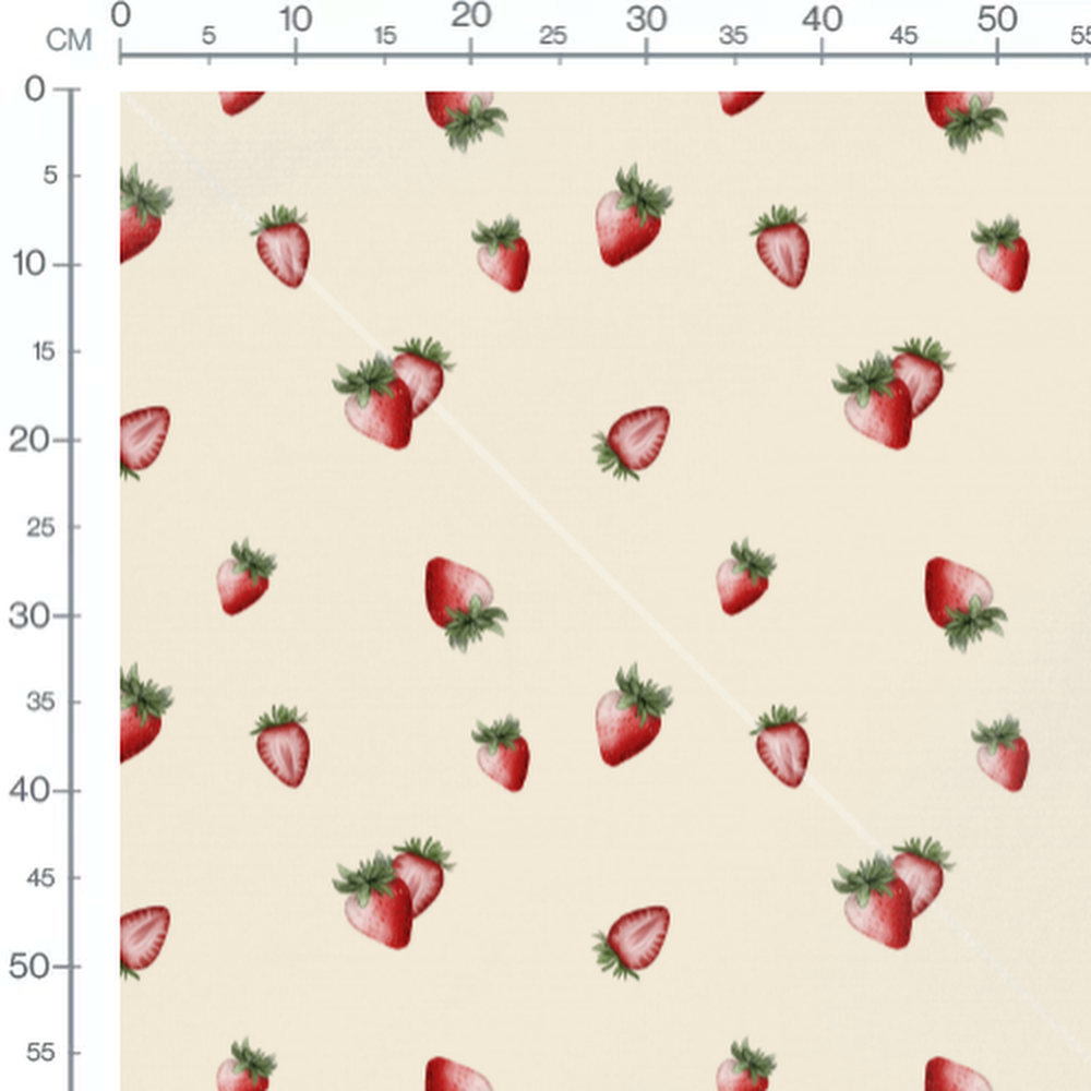 Tissu - Fraises rouges sur fond beige