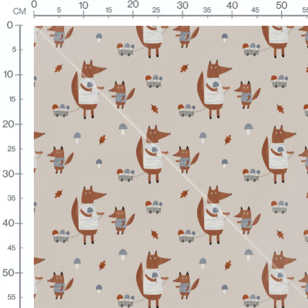 Tissu - Renards marron et feuilles