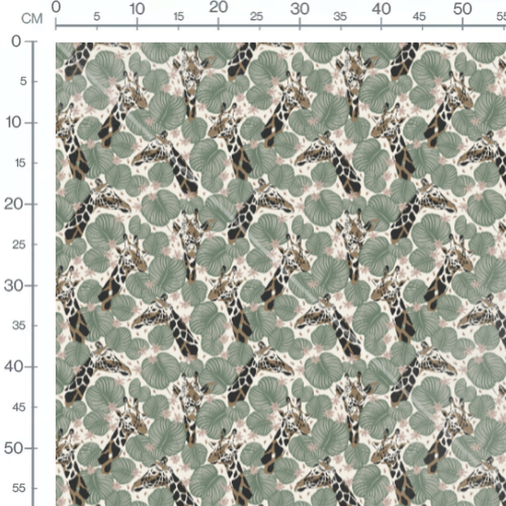 Tissu - Girafes tachetées et fleurs