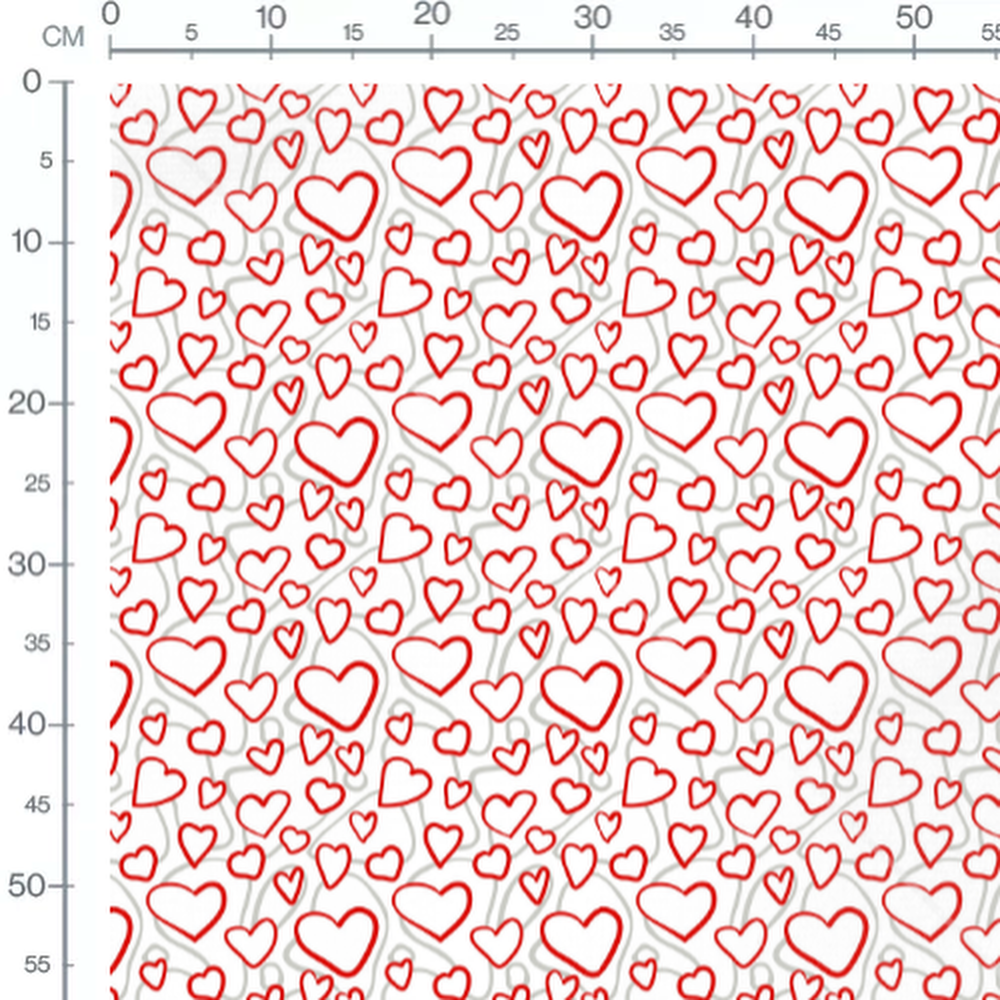 Tissu - Cœurs avec lignes grises