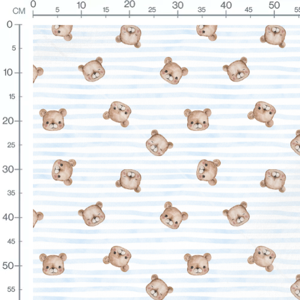 Tissu - Oursons bruns sur rayures bleues 2