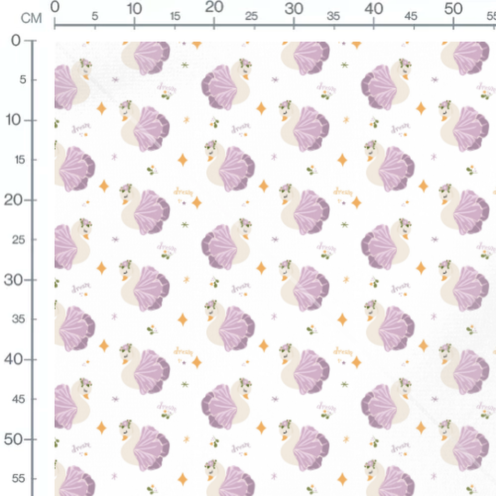 Tissu - Cygnes violets et étoiles