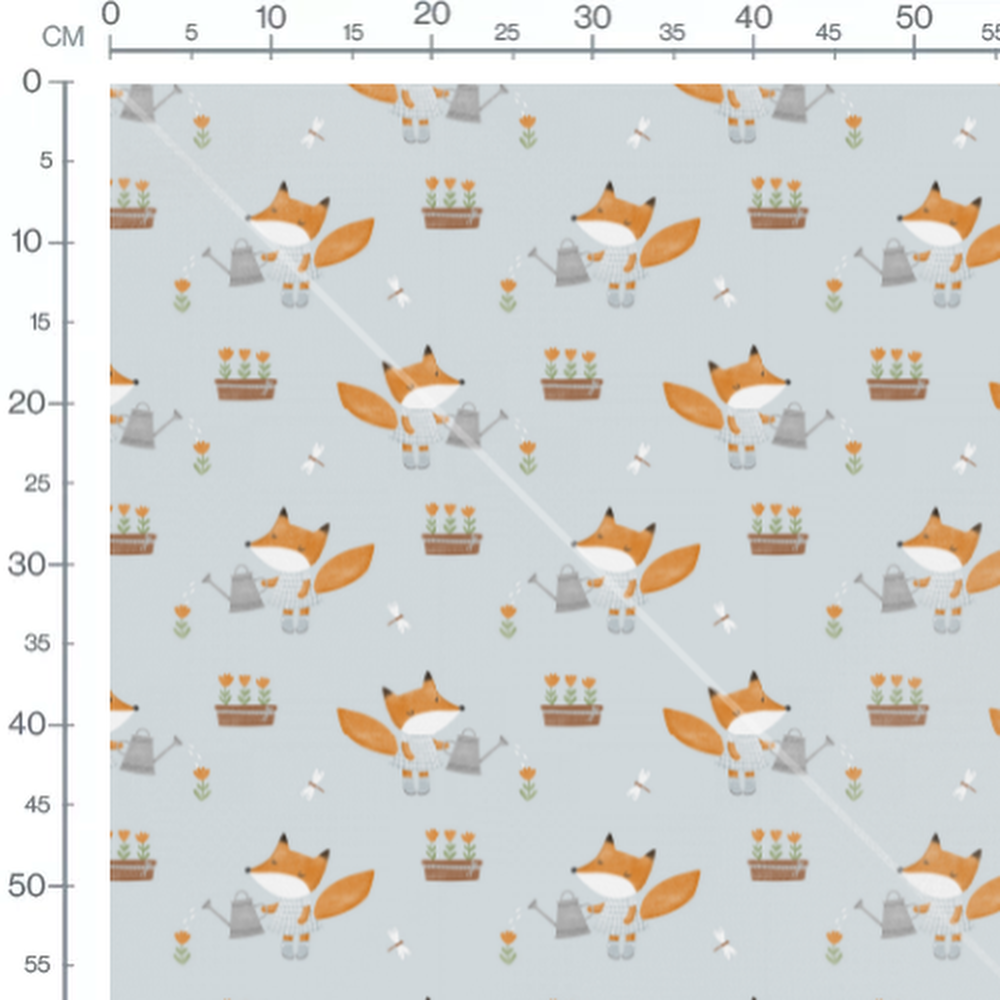 Tissu - Renards arrosant fleurs