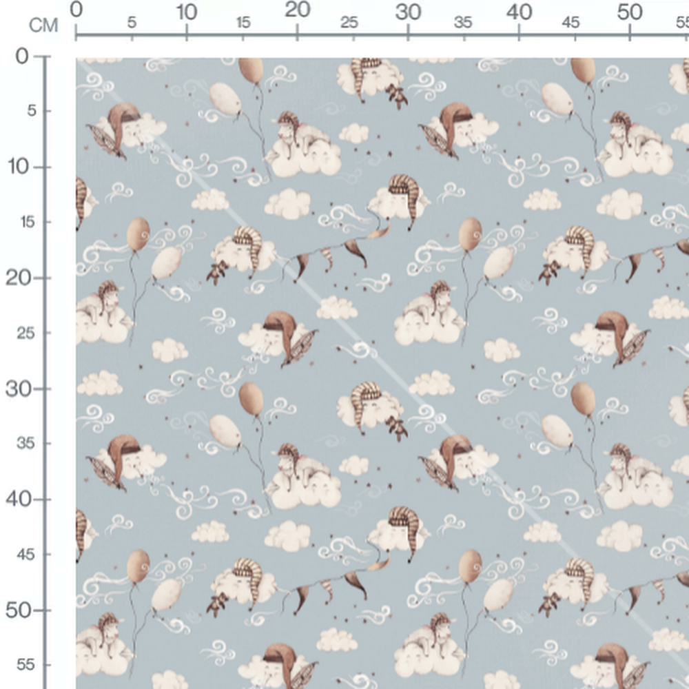 Tissu - Nuages rayés et oursons