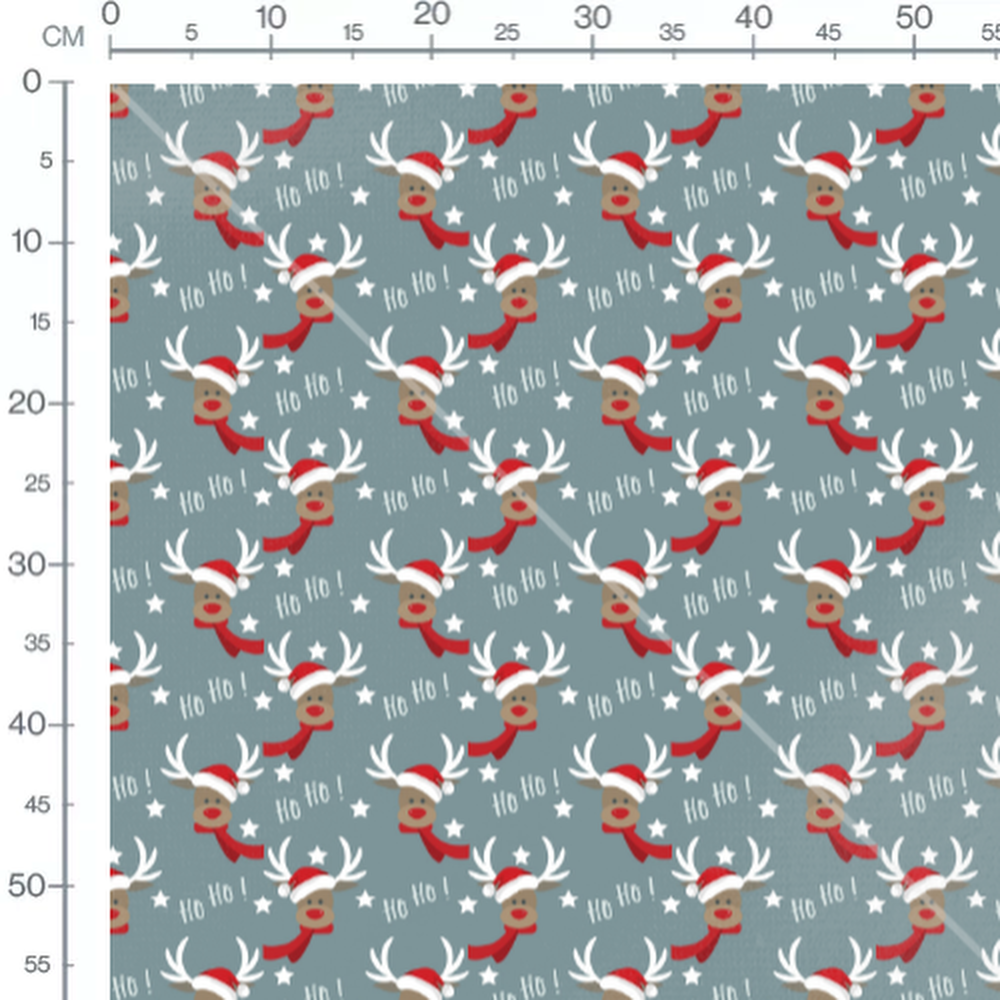 Tissu - Rennes et étoiles sur fond bleu