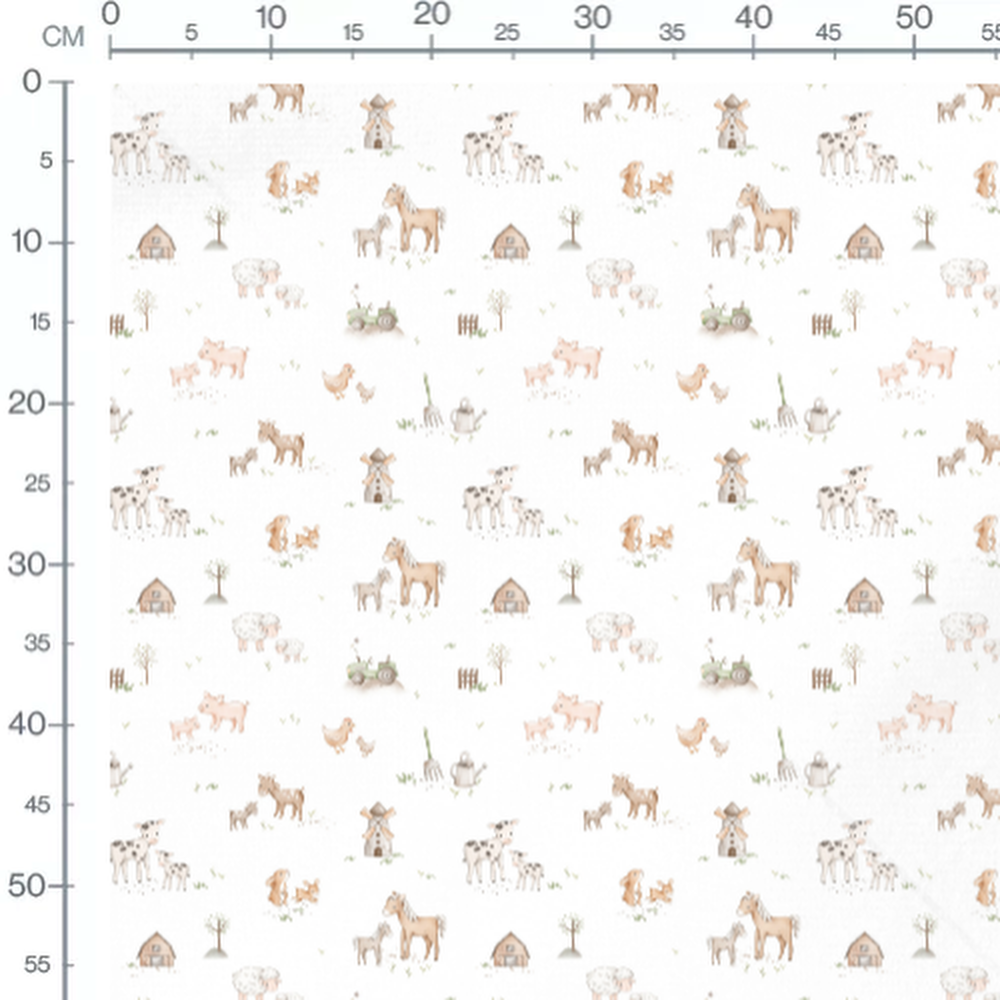 Tissu - Animaux de ferme en tons doux