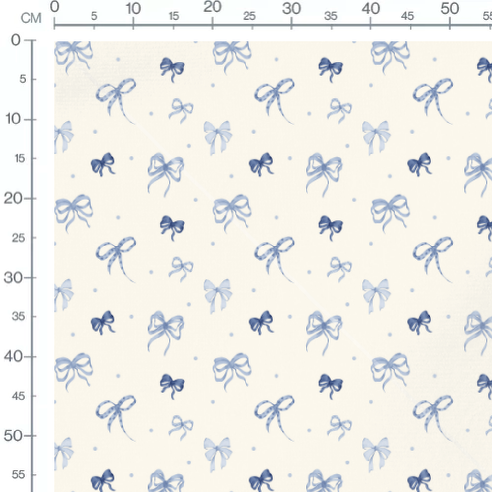 Tissu - Nœuds bleus sur fond crème