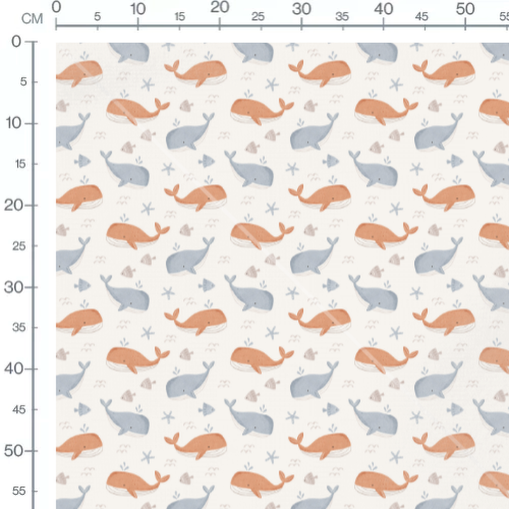 Tissu - Baleines bleues et orange