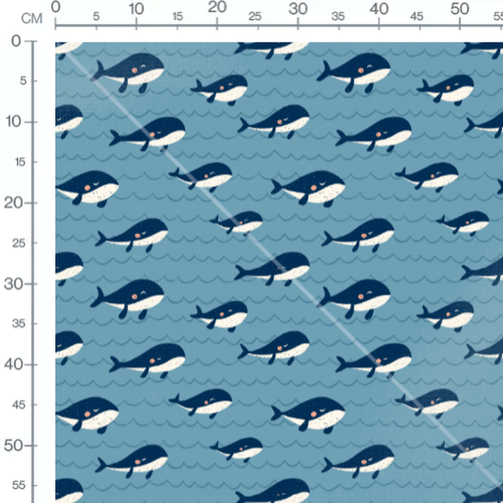 Tissu - Baleines sur vagues bleues