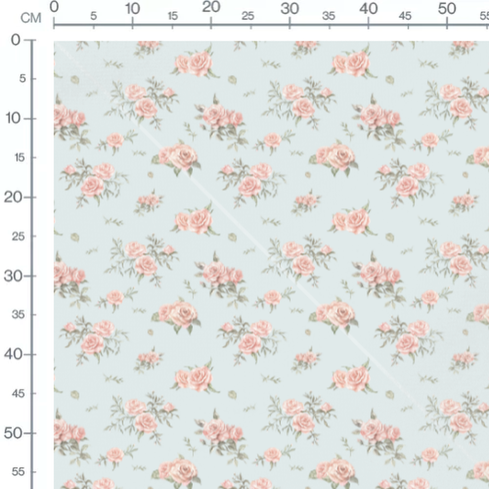 Tissu - Roses roses sur fond bleu