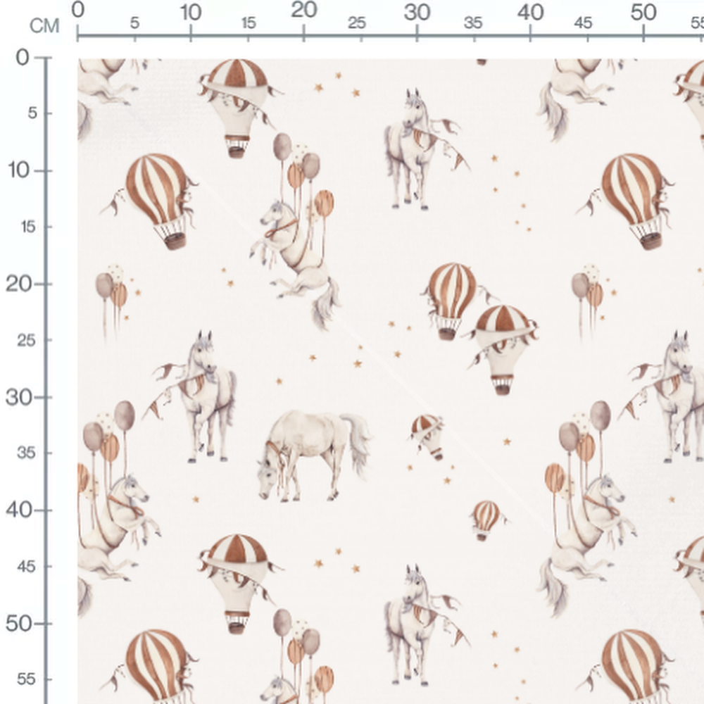 Tissu - Montgolfières et étoiles dorées