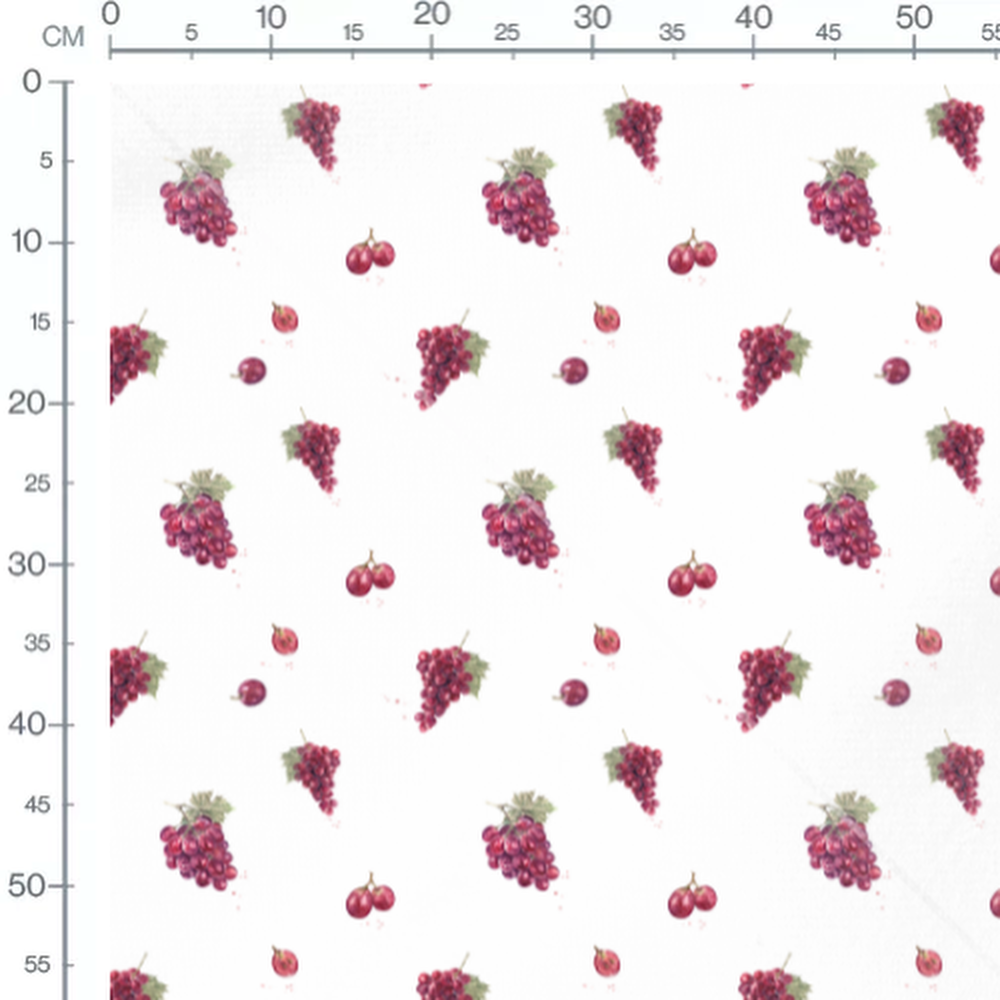 Tissu - Raisins rouges et feuilles vertes
