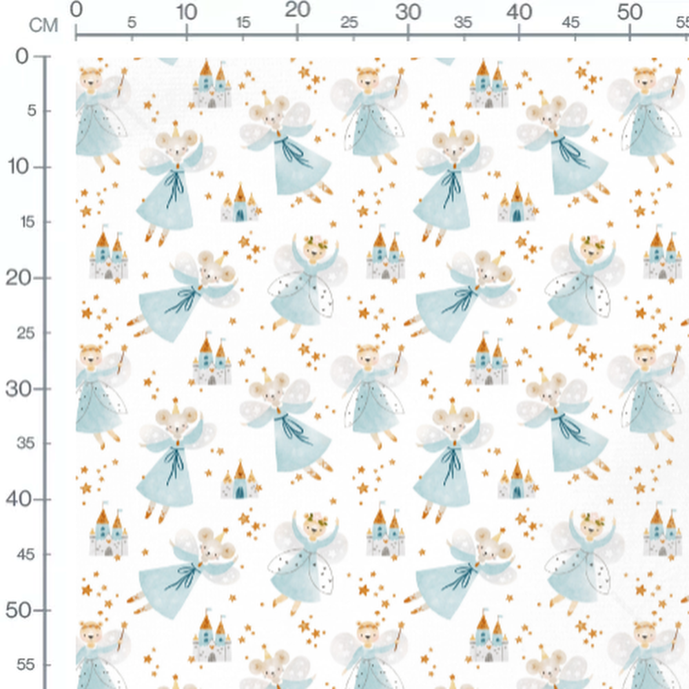 Tissu - Fées bleues et châteaux dorés