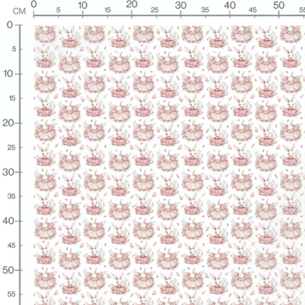 Tissu - Lapins roses et fleurs blanches 2