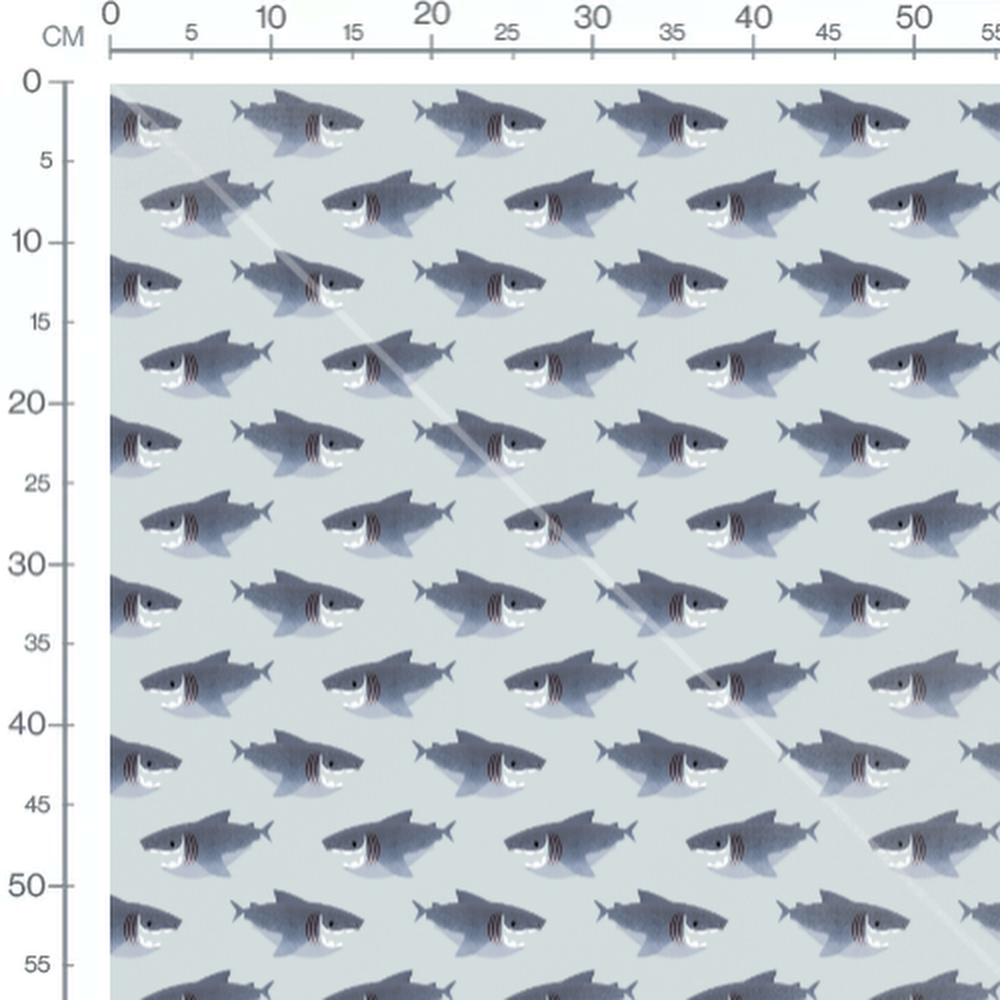 Tissu - Requins gris sur bleu clair
