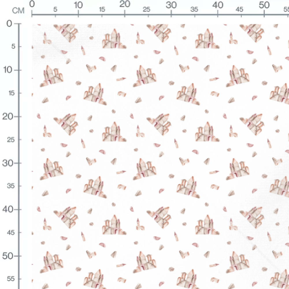 Tissu - Châteaux roses sur blanc