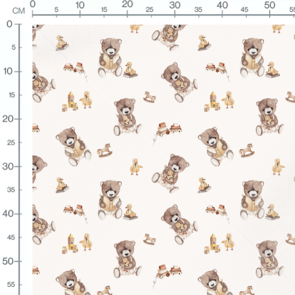 Tissu - Oursons et jouets sur blanc 3