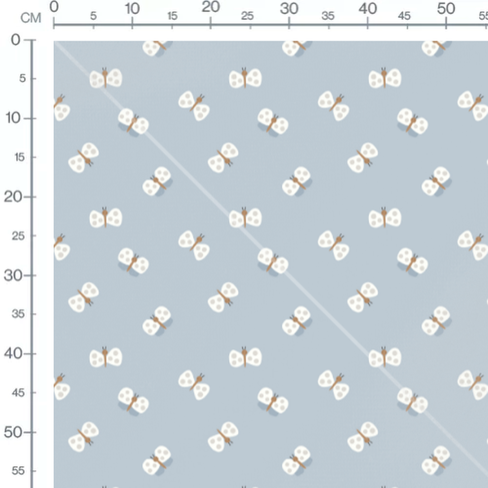 Tissu - Papillons blancs sur bleu
