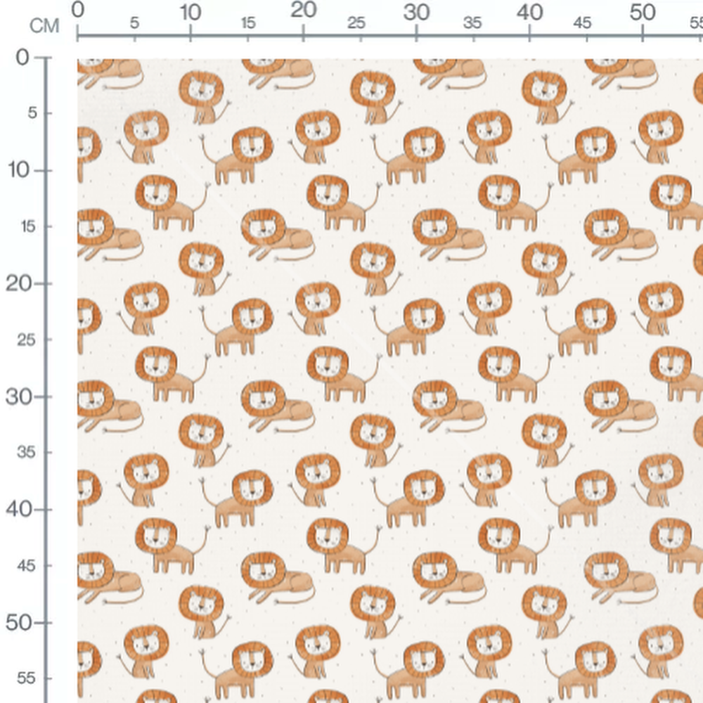 Tissu - Lions dessinés fond beige