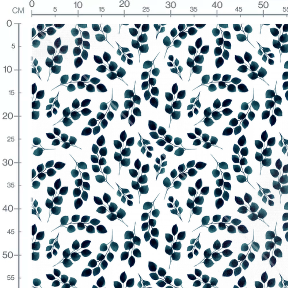 Tissu - Feuilles bleues aquarelle