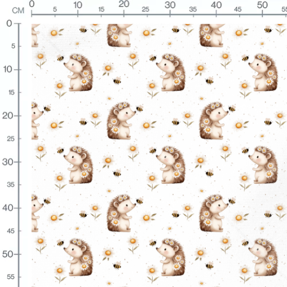 Tissu - Hérissons et abeilles fleuris