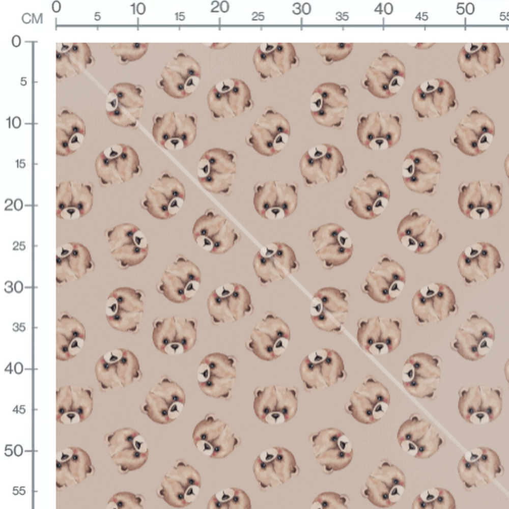 Tissu - Oursons marron clair sur beige