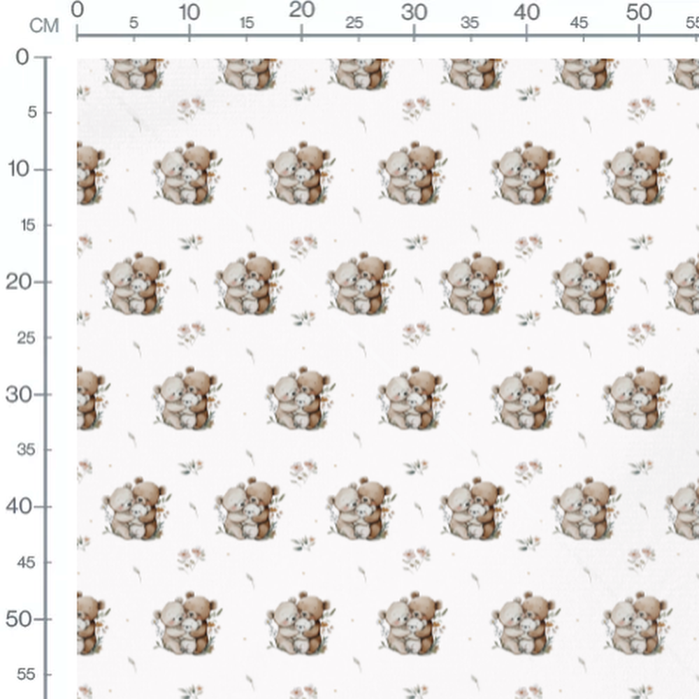 Tissu - Oursons câlins et fleurs