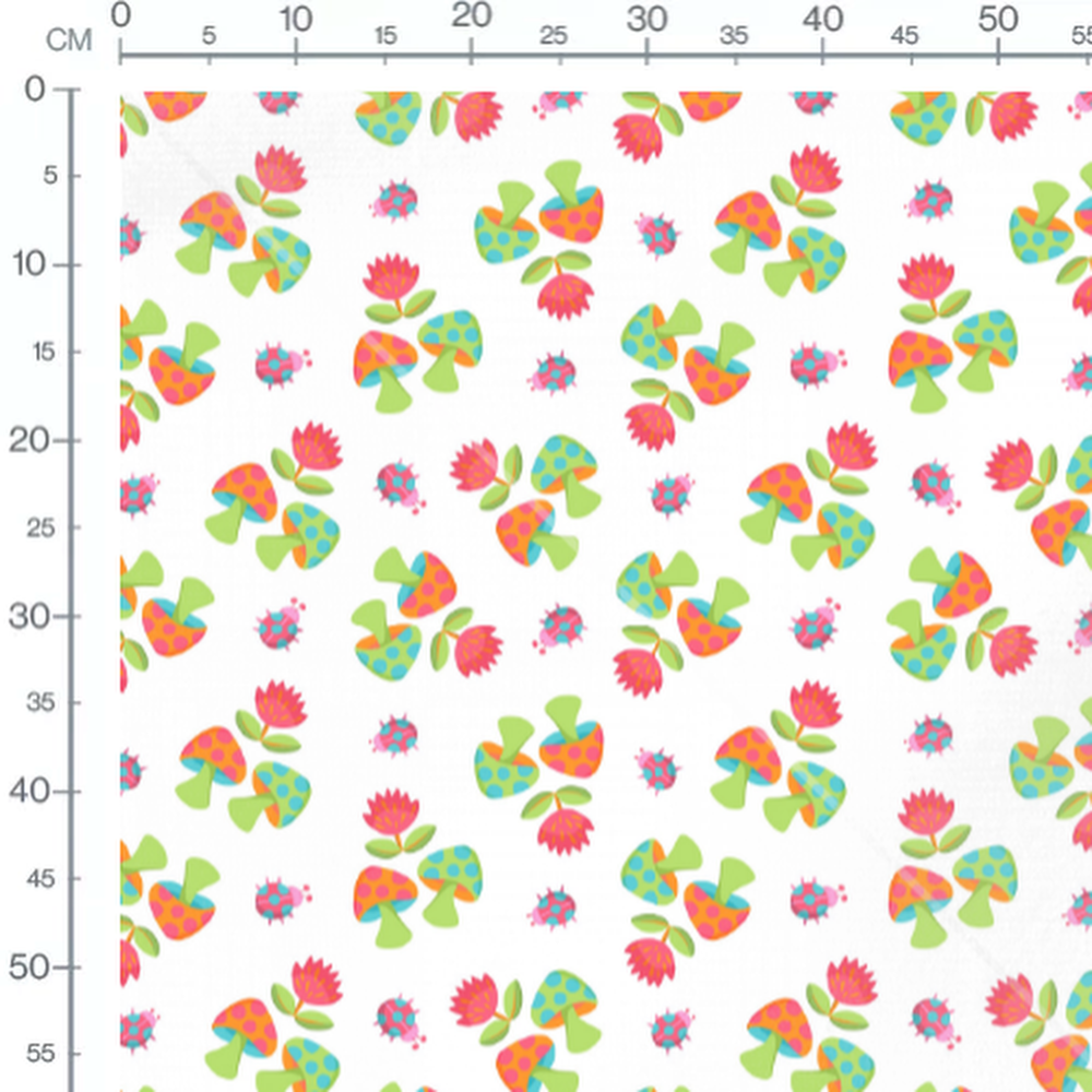 Tissu - Champignons colorés et coccinelles