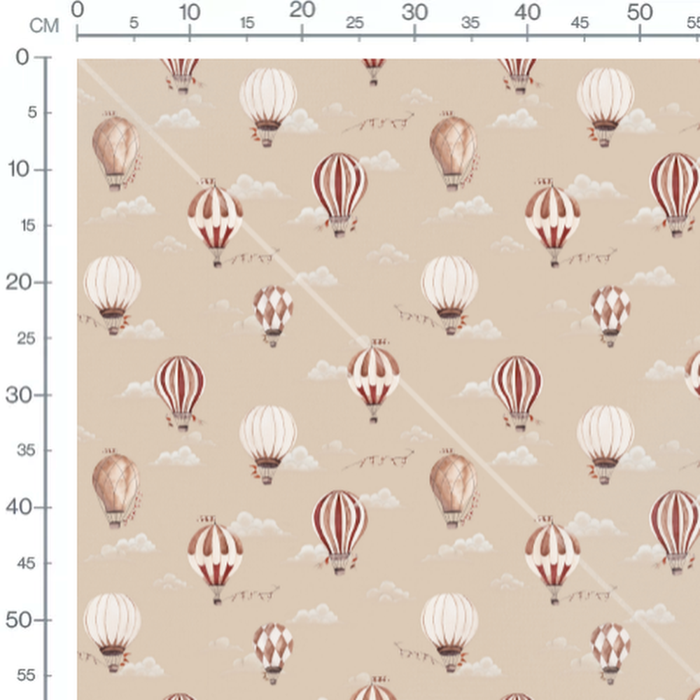 Tissu - Montgolfières et nuages beige